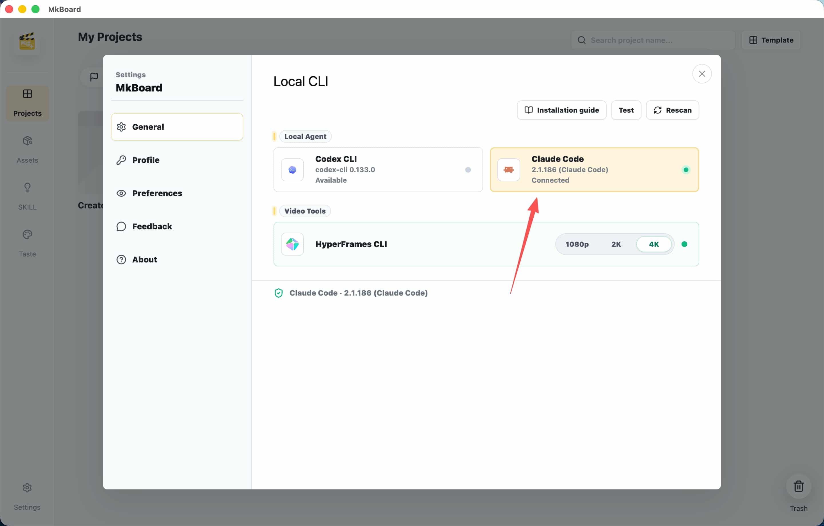 Local Agent configuration in MkBoard Desktop settings