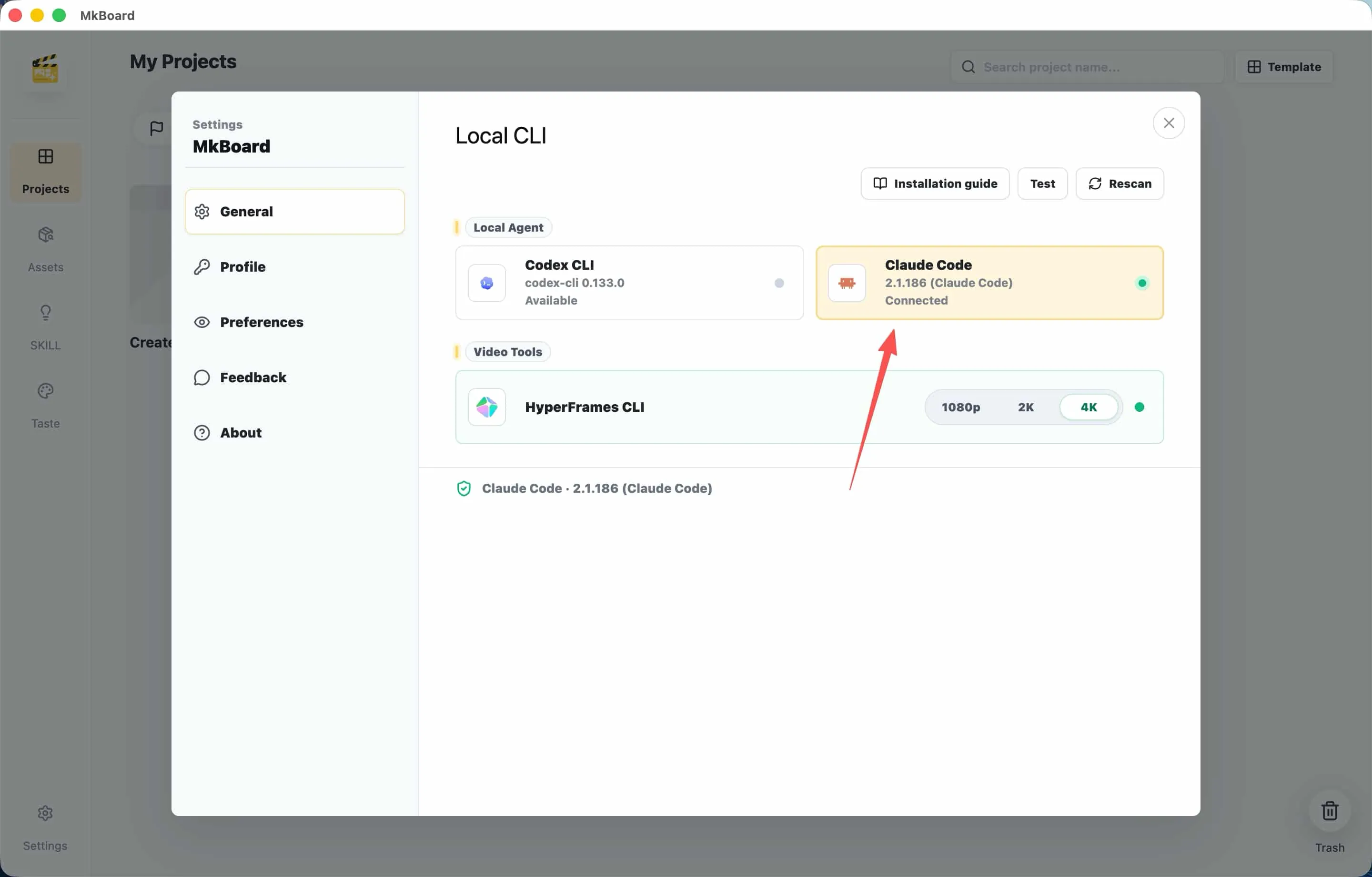 Local Agent configuration in MkBoard Desktop settings